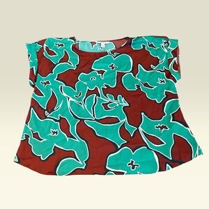 Nine West Teal and Brown Floral Top (XL) NEW